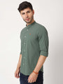 Amswan Premium Men'S Green Crinkle Cotton Shirt - Mandarin Collar, Long Sleeves