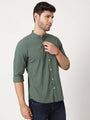 Amswan Premium Men'S Green Crinkle Cotton Shirt - Mandarin Collar, Long Sleeves