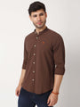 Premium Men'S Brown Crinkle Cotton Shirt - Mandarin Collar, Long Sleeves