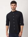 Amswan Premium Men'S Black Crinkle Cotton Shirt - Mandarin Collar, Long Sleeves