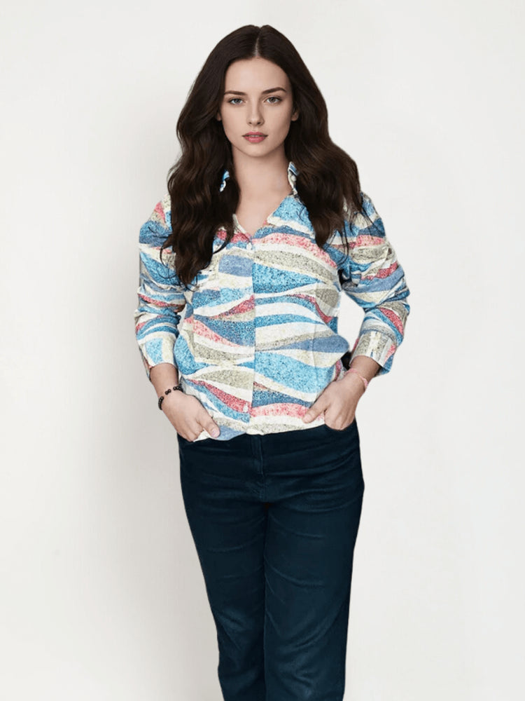 Women'S Premium Rayon Shirt With Self-Design Spread Collar