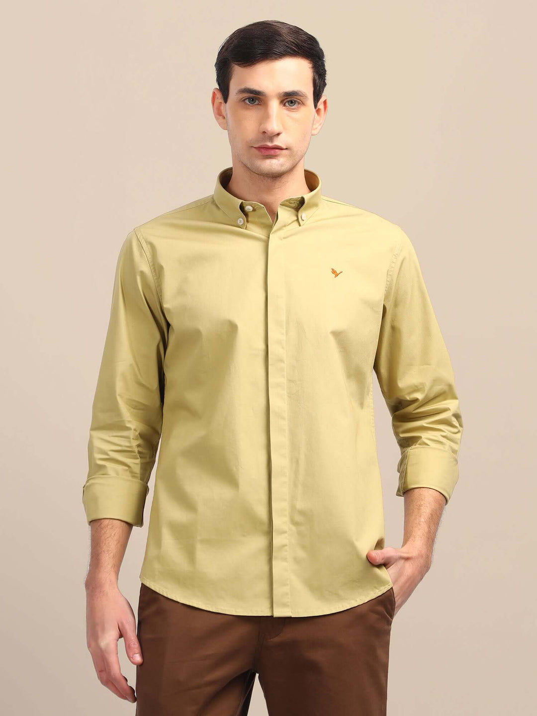 Pale Yellow Shirt With Premium Cotton Lycra
