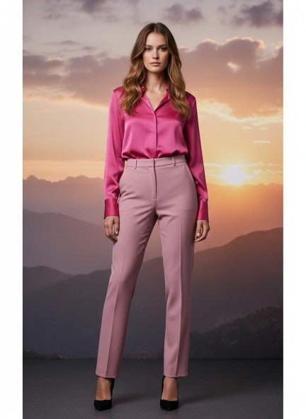 Banana Crepe French Rose Straight Fit Flap Pocket Trouser