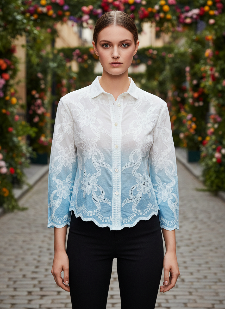 Elegant Ombre Embroidered Women’s Shirt