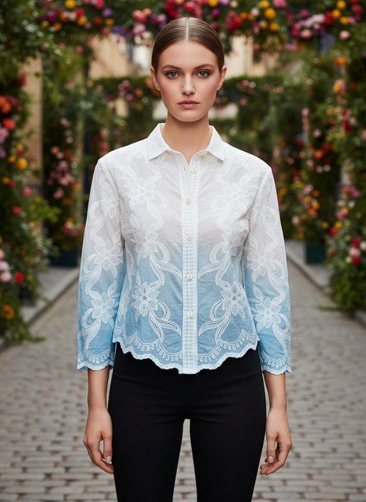 Elegant Ombre Embroidered Women’s Shirt