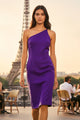 European Satin Purple Midi Dress