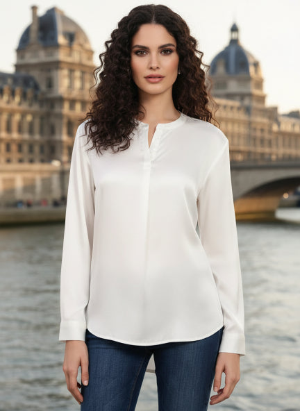 Summer Satin Off White Front Pleated Tunic