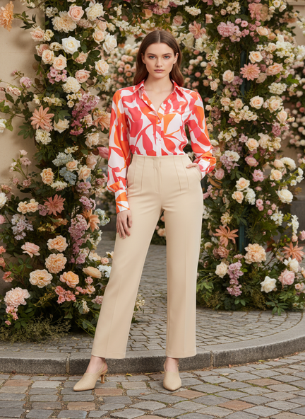 Banana Crepe Fawn Skin Fit Multi Pleated Trouser