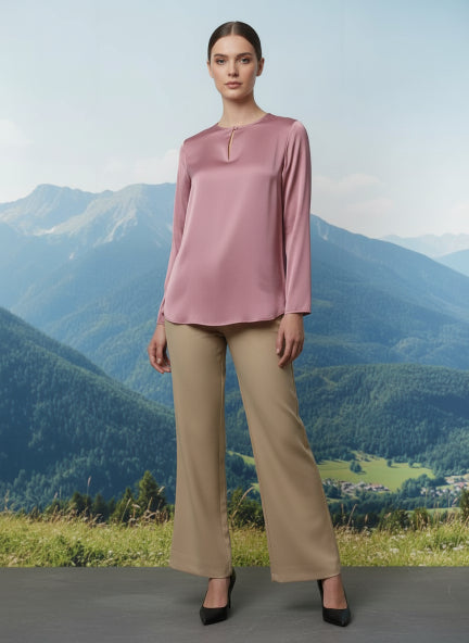Summer Satin Rose Pink Mandarin Collar Button Tunic
