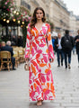 Satin Digital Print  Maxi Dress With Slash Pocket