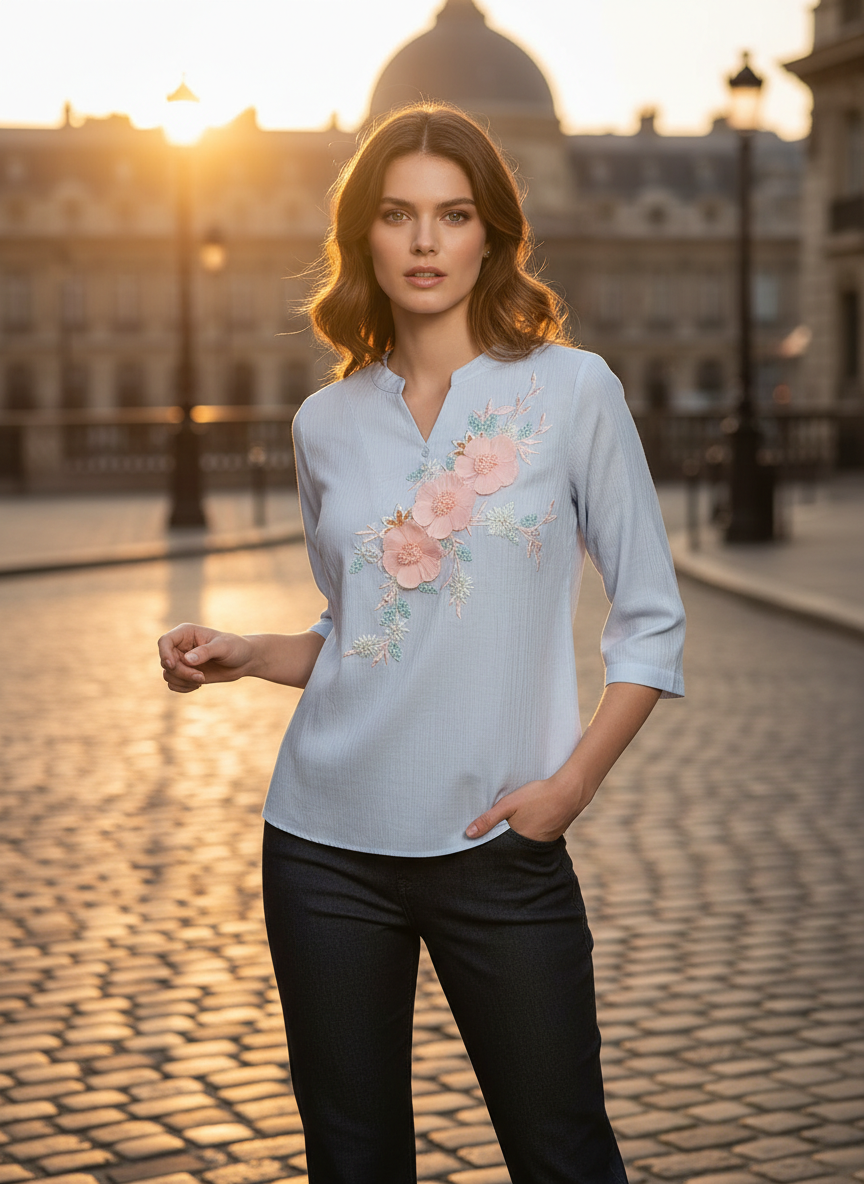 Floral Embroidered Women’s Casual Top