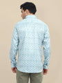 Men'S Poly Satin Lycra Blue Digital Printed Shirt