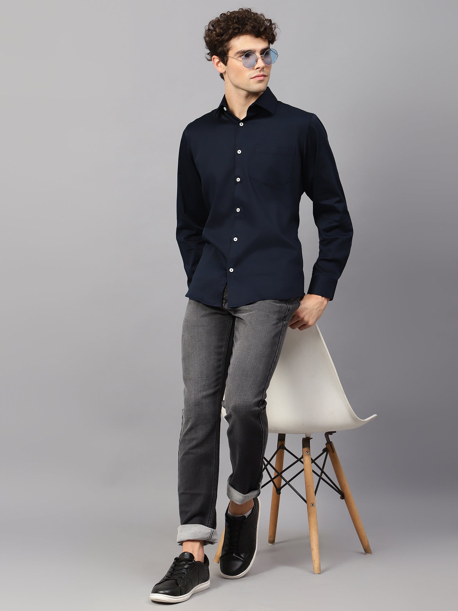 Premium Cotton Lycra Satin Navy Shirt