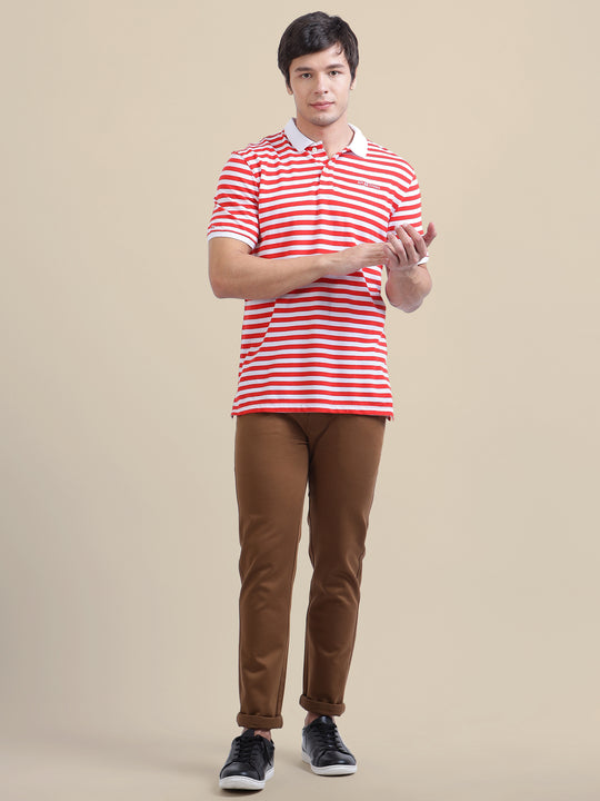 Brown Casual Trousers Solid Cotton Lycra, Smart Fit