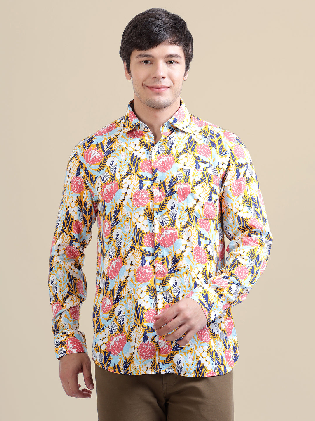 Men'S Floral Print Premium Rayon Shirt