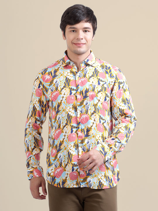 Men'S Floral Print Premium Rayon Shirt
