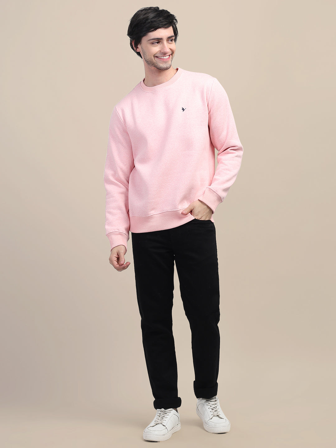 AMSWAN MEN'S PINK SOLID COMFORT: PREMIUM COTTON SWEATSHIRT FOR TIMELESS STYLE AND COZY ELEGANCE