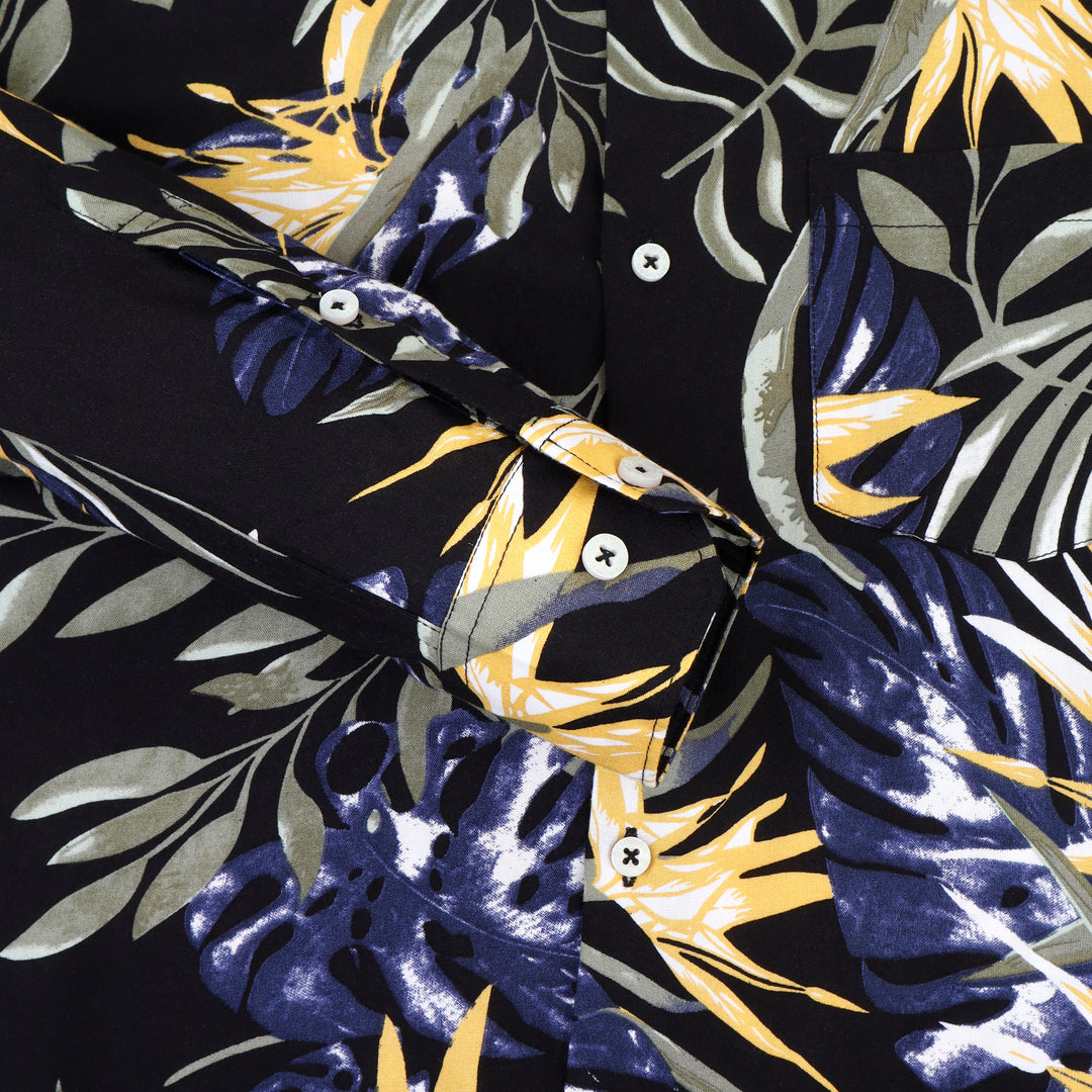 Men's Premium Rayon Shirt With Jungle Print In Full Sleeve And Black Color