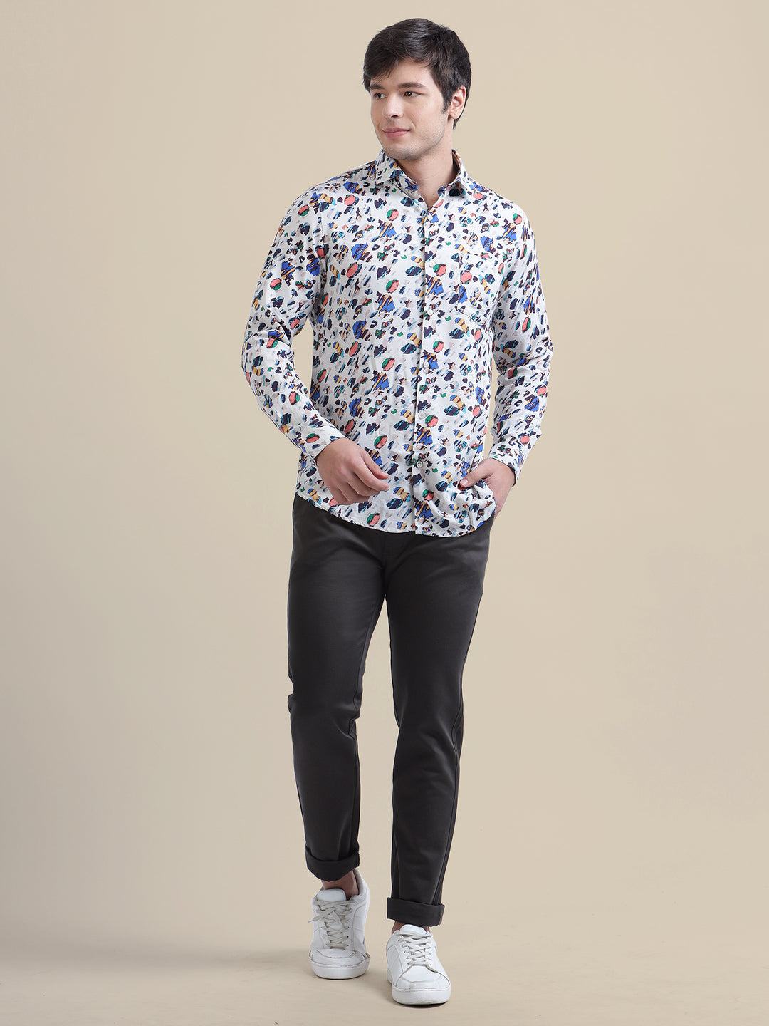 Black Casual Trousers Solid Cotton Lycra Smart Fit