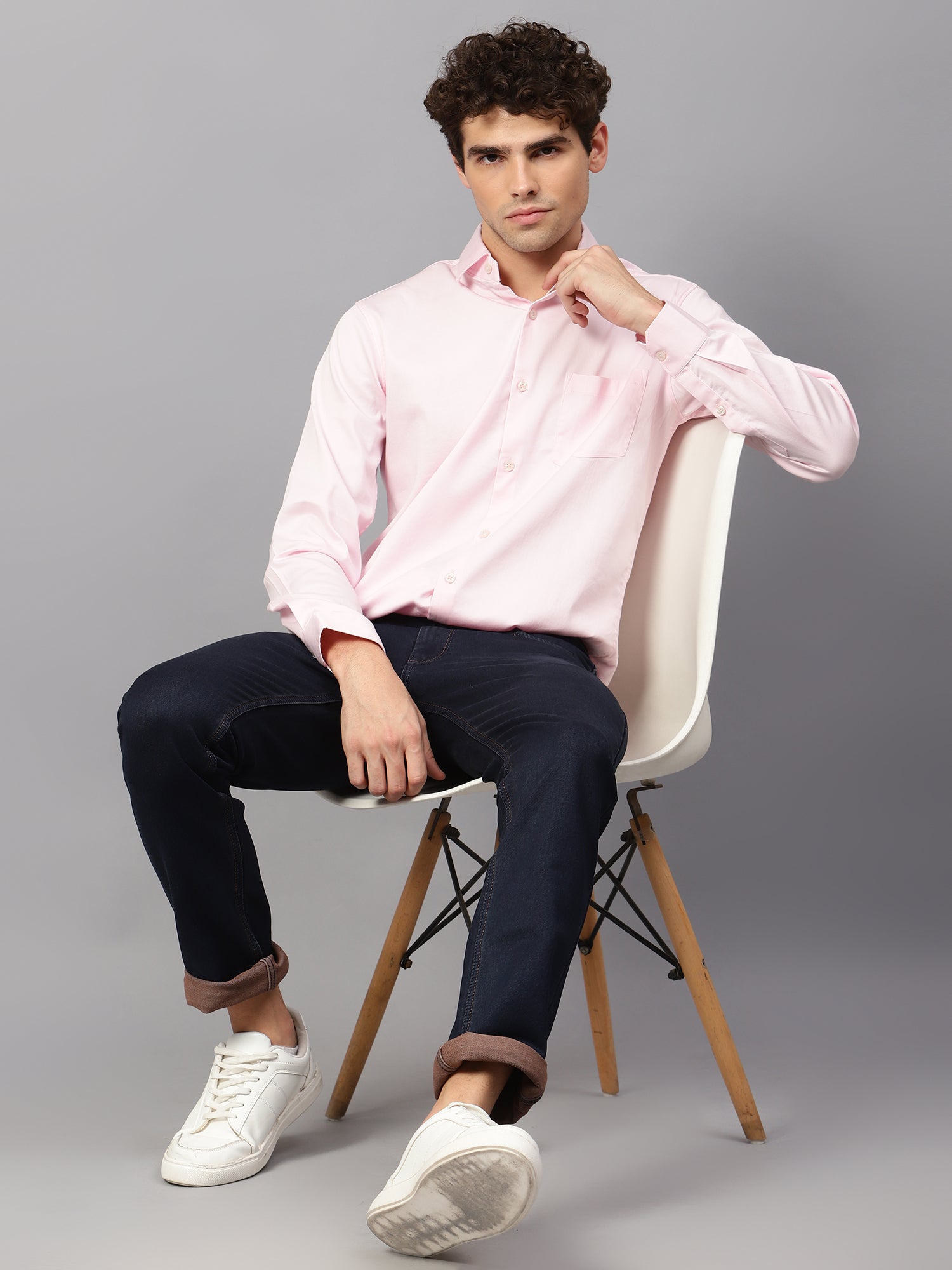 Premium Cotton Lycra Satin Pink Shirt