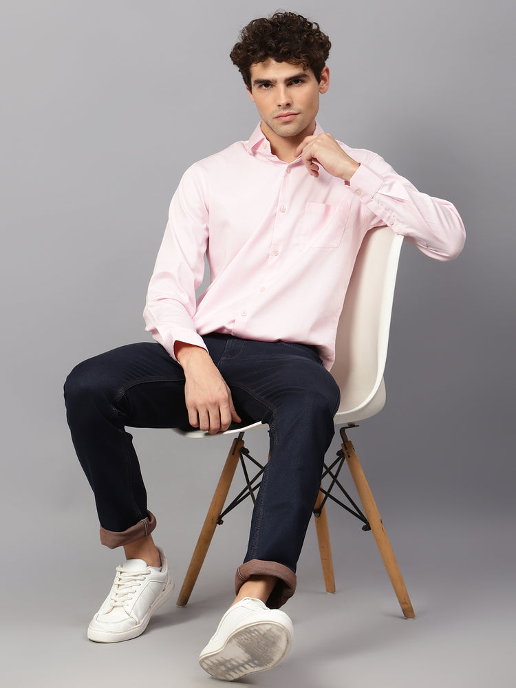 Premium Cotton Lycra Satin Pink Shirt