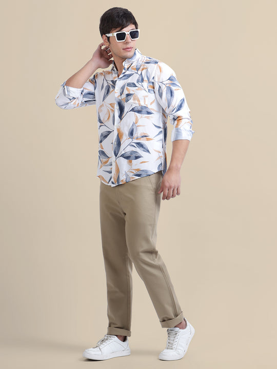 Khaki Casual Trousers Solid Cotton Lycra Smart Fit