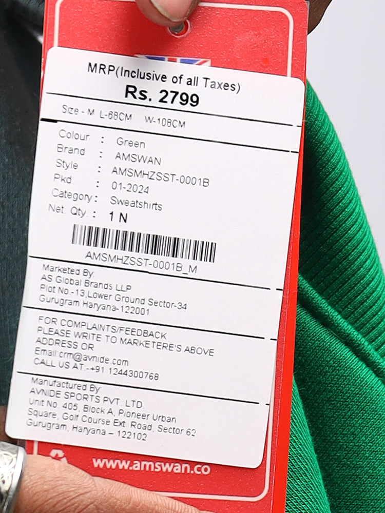 Amswan Men'S Green Solid Half-Zip Sweatshirt