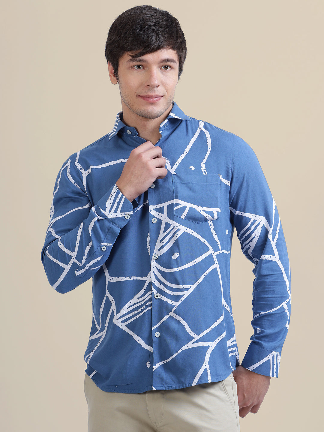 Abstract Printed Premium Shirt For Men'S In Rayon Fabric