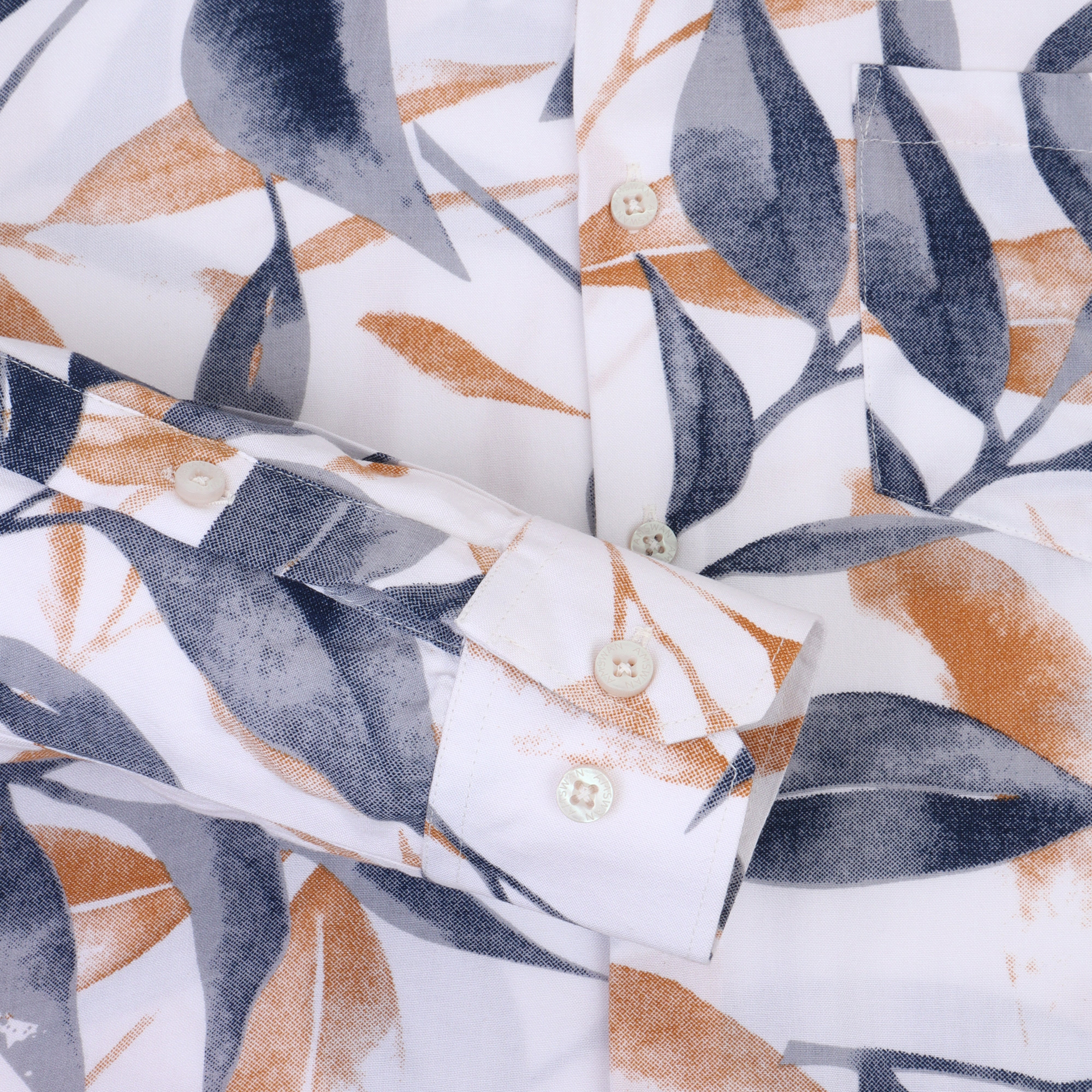 Men'S Premium Rayon Shirt With Blue And Orange Leaf Print