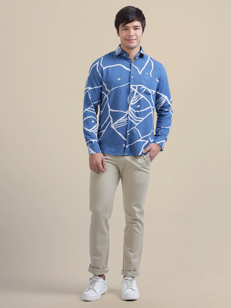 Abstract Printed Premium Shirt For Men'S In Rayon Fabric