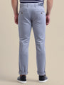 Light Blue Casual Trousers Solid Cotton Lycra Smart Fit