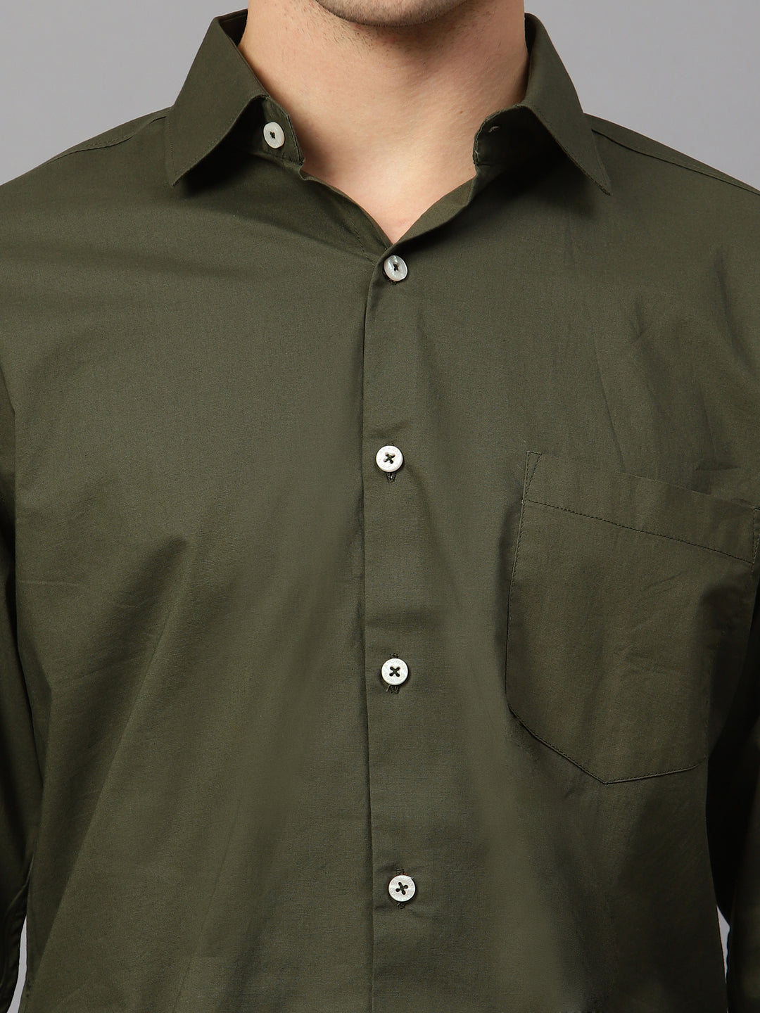 Olive Green Shirt With Premium Cotton Lycra Blend