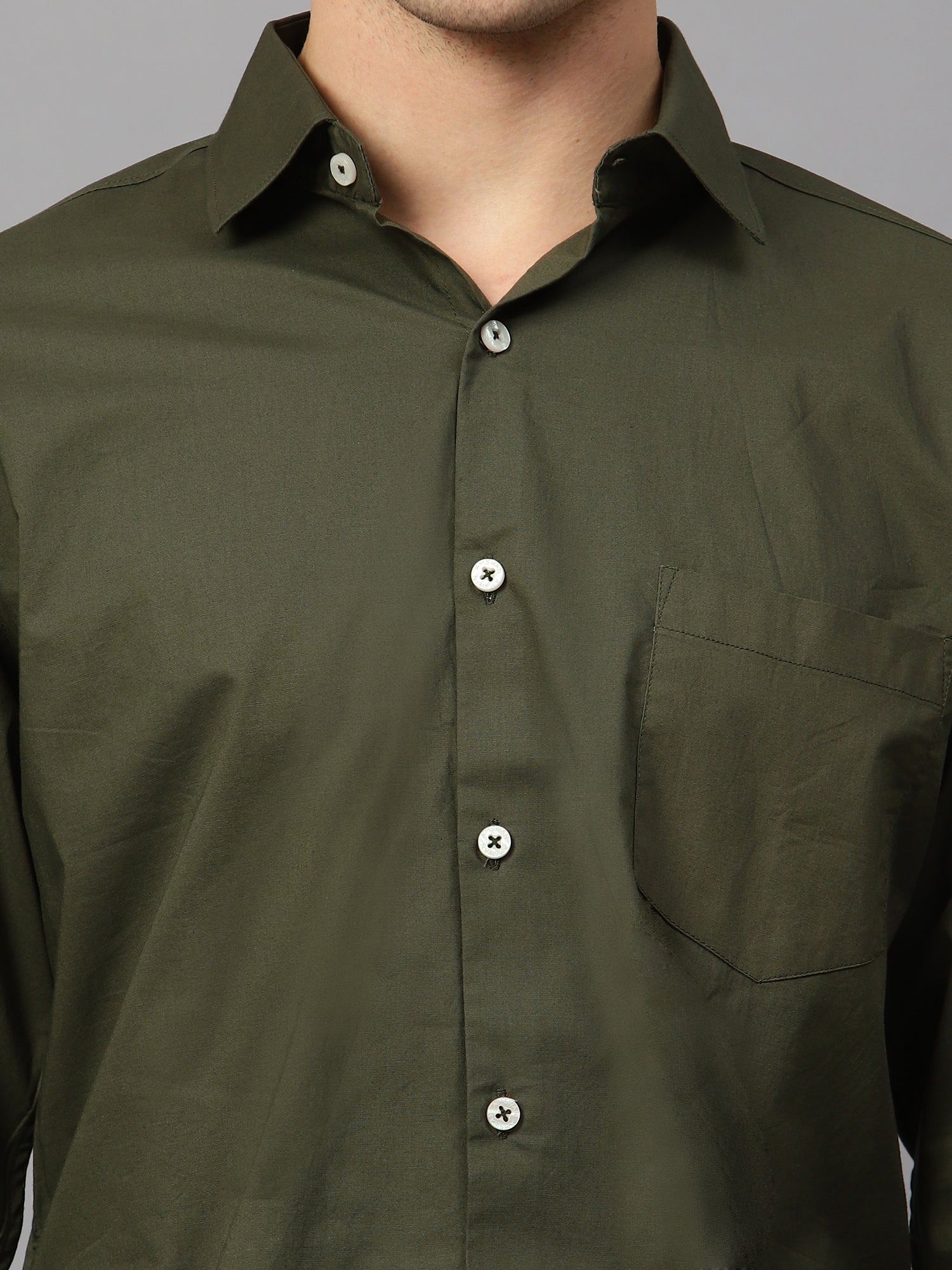 Olive Green Shirt With Premium Cotton Lycra Blend
