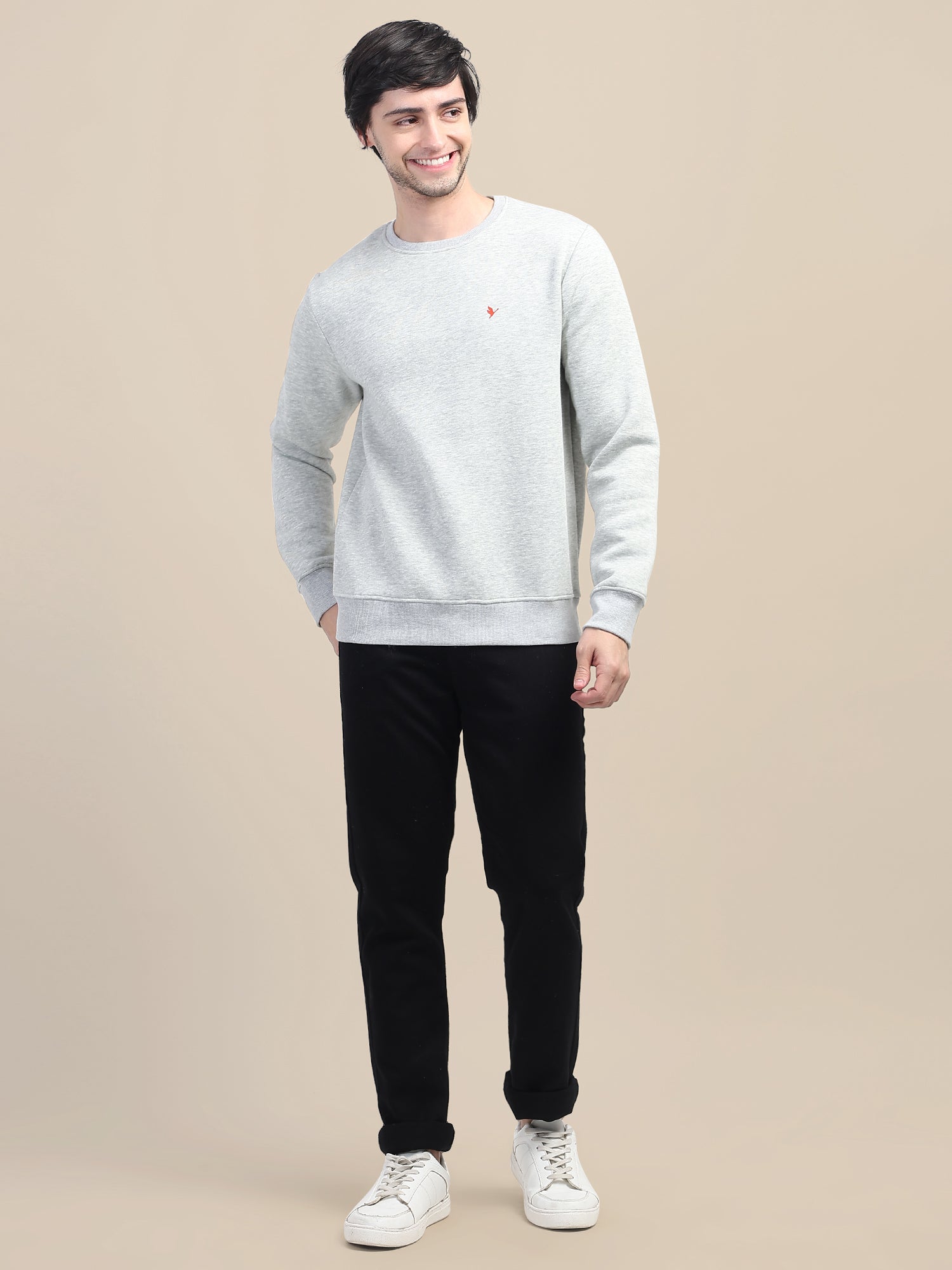 AMSWAN MEN'S GREY SOLID COMFORT: PREMIUM COTTON SWEATSHIRT FOR TIMELESS STYLE AND COZY ELEGANCE