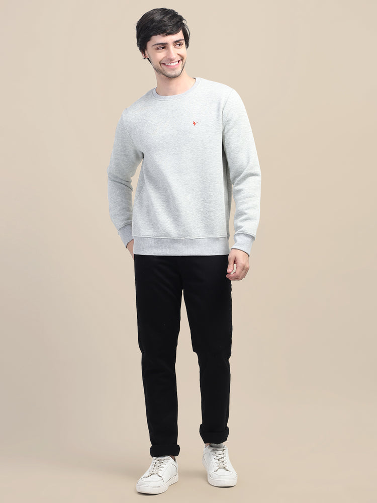 AMSWAN MEN'S GREY SOLID COMFORT: PREMIUM COTTON SWEATSHIRT FOR TIMELESS STYLE AND COZY ELEGANCE