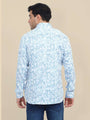 Men'S Premium Poly Satin Lycra Blue Digital Printed Shirt
