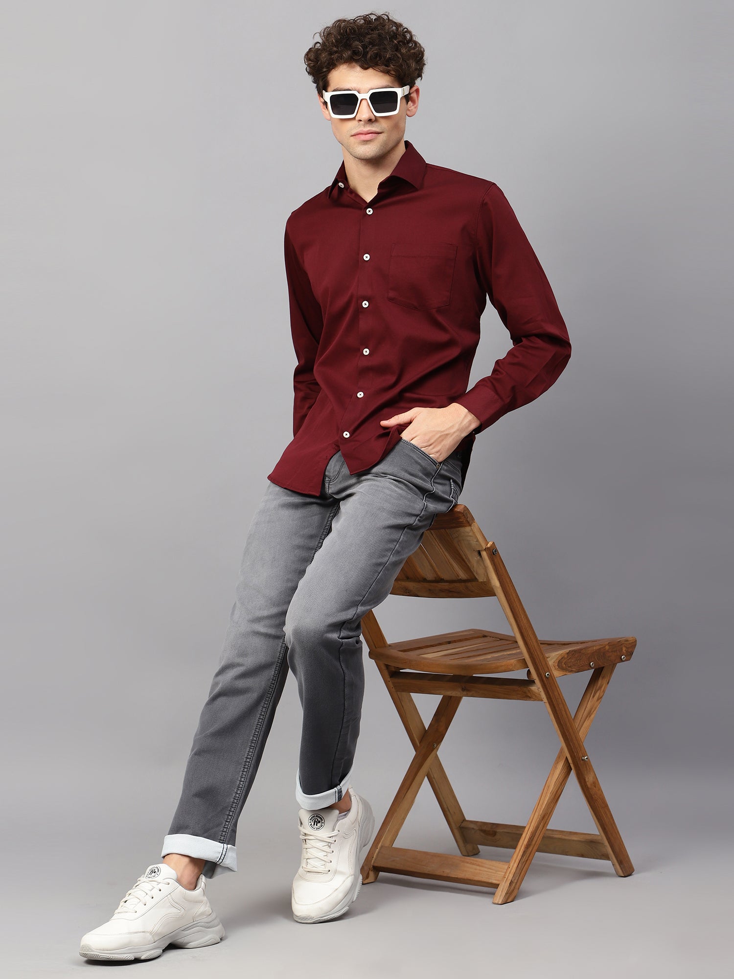 Premium Cotton Lycra Satin Maroon Shirt