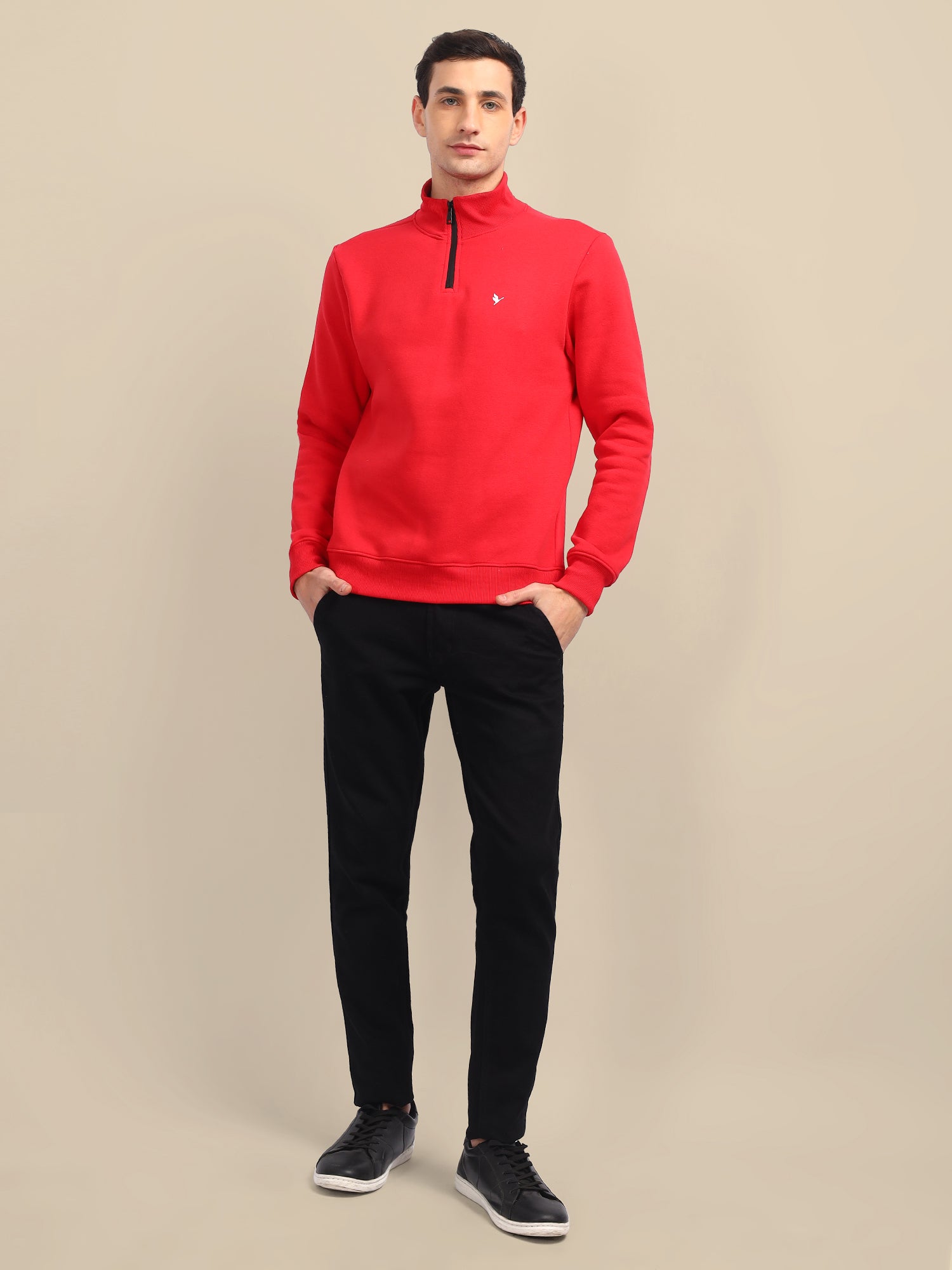 Amswan Men'S Red Solid Half-Zip Sweatshirt