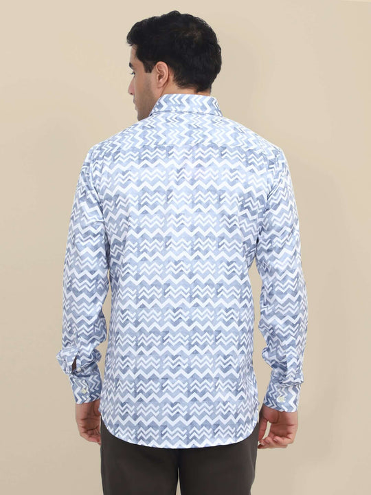 Men'S Poly Satin Lycra Grey Digital Printed Shirt