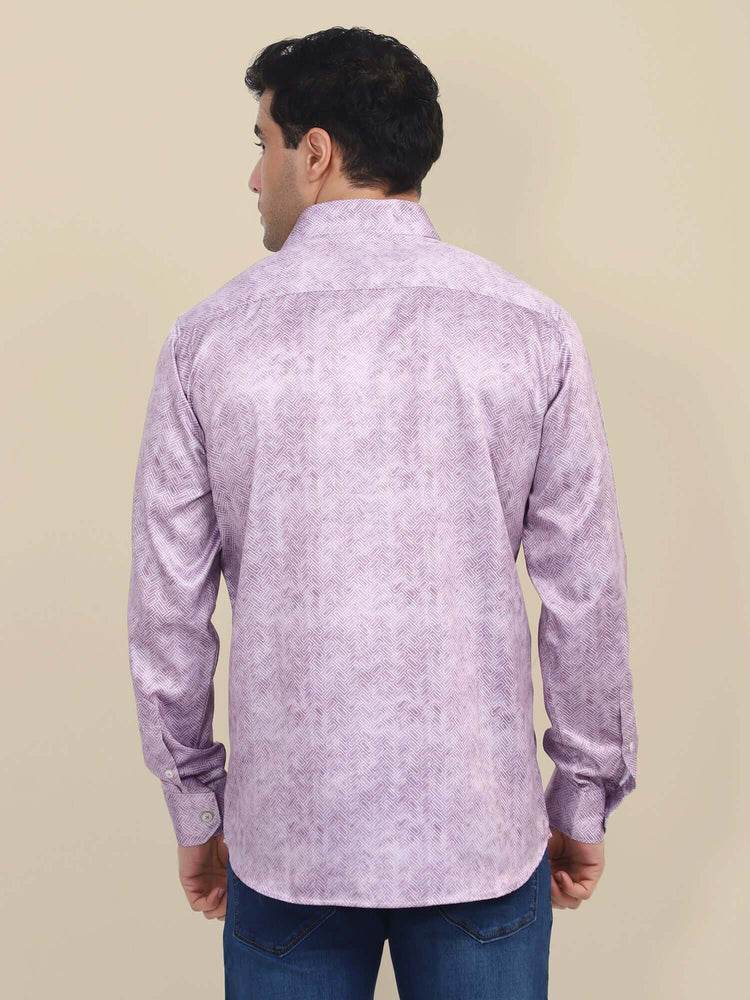 Men'S Poly Satin Lycra Purple Digital Printed Shirt