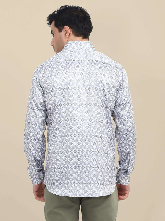 Men'S Poly Satin Lycra Grey Digital Printed Shirt
