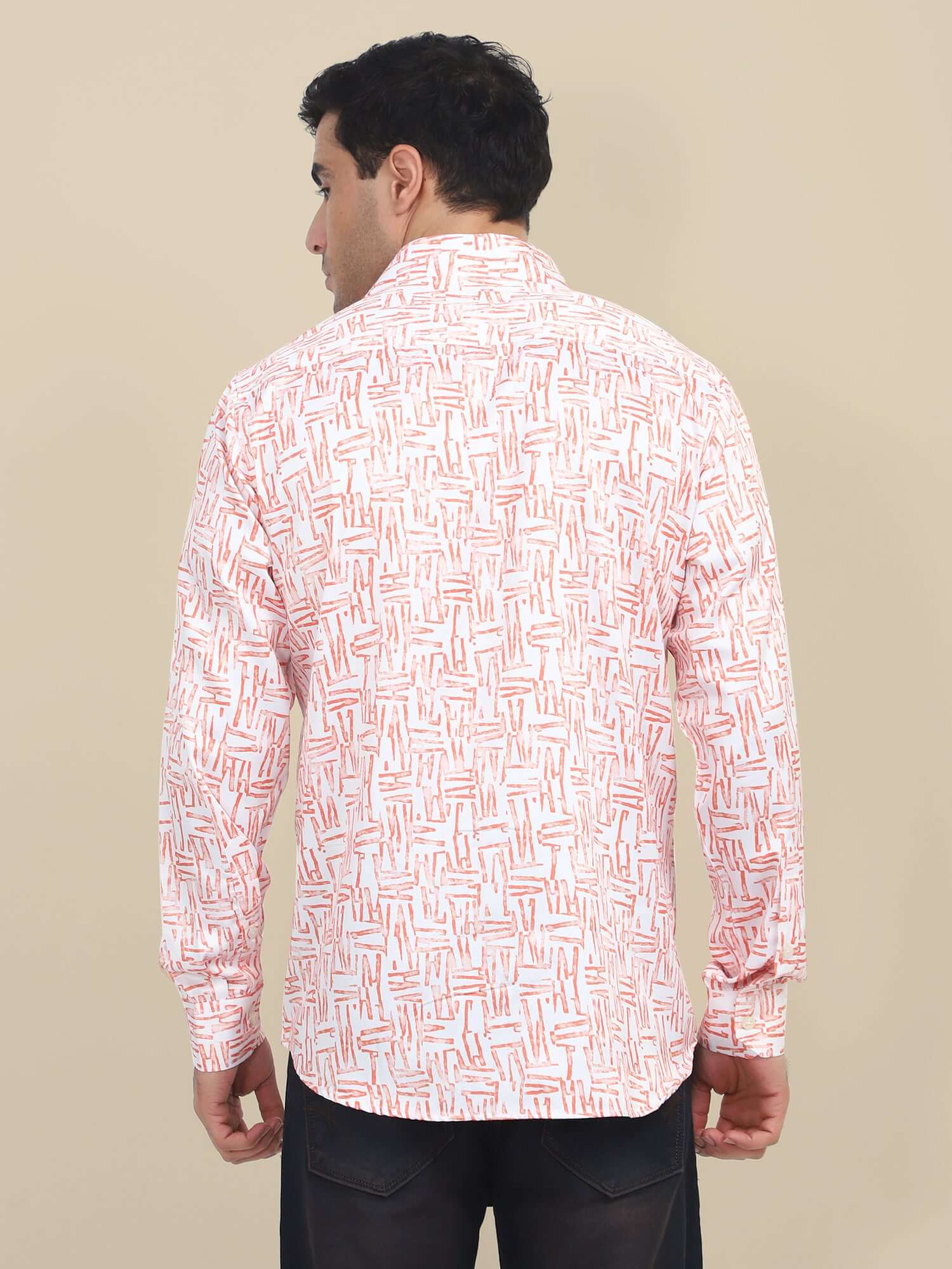 Men'S Poly Satin Lycra Orange Digital Printed Shirt