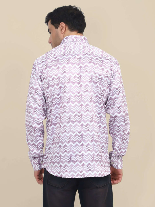 Men'S Poly Satin Lycra Mauve Digital Printed Shirt