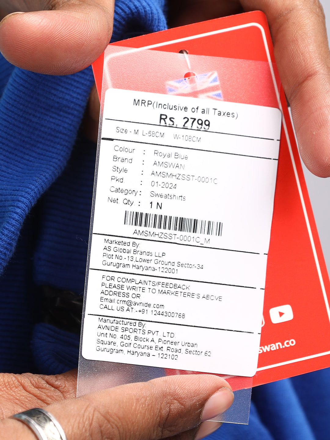 Amswan Men'S Blue Solid Half-Zip Sweatshirt