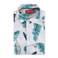 Men'S Premium Rayon Shirt With Classic White & Green Tropical Print