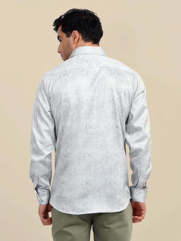 Men'S Poly Satin Lycra Grey Digital Printed Shirt