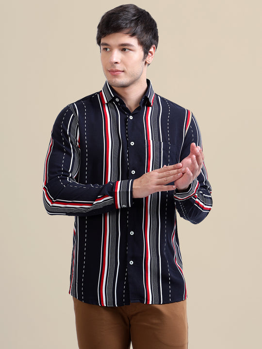 Men'S Premium Rayon Shirt With Black Ray Stripe