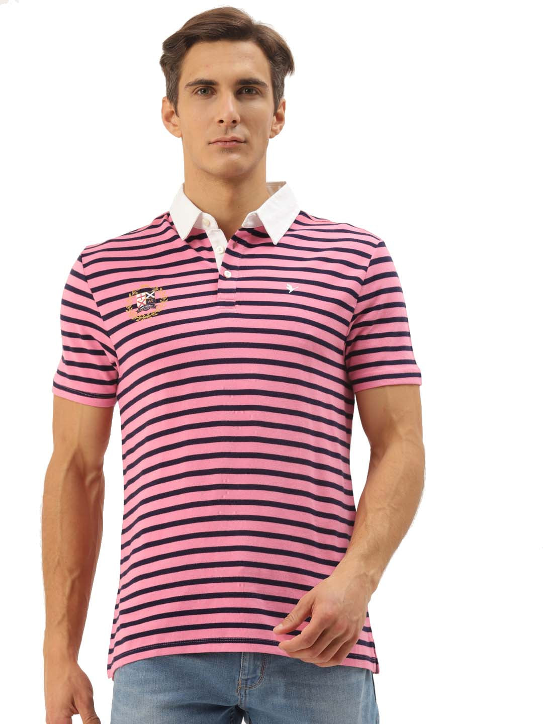 Mens Premium Cotton Striped Half Sleeve Collar T-Shirts