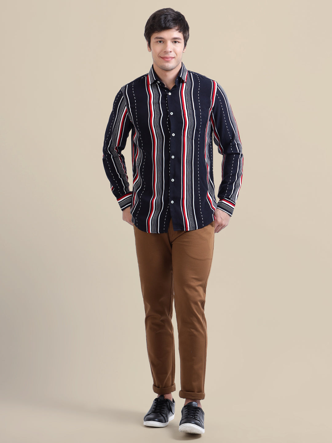 Men'S Premium Rayon Shirt With Black Ray Stripe