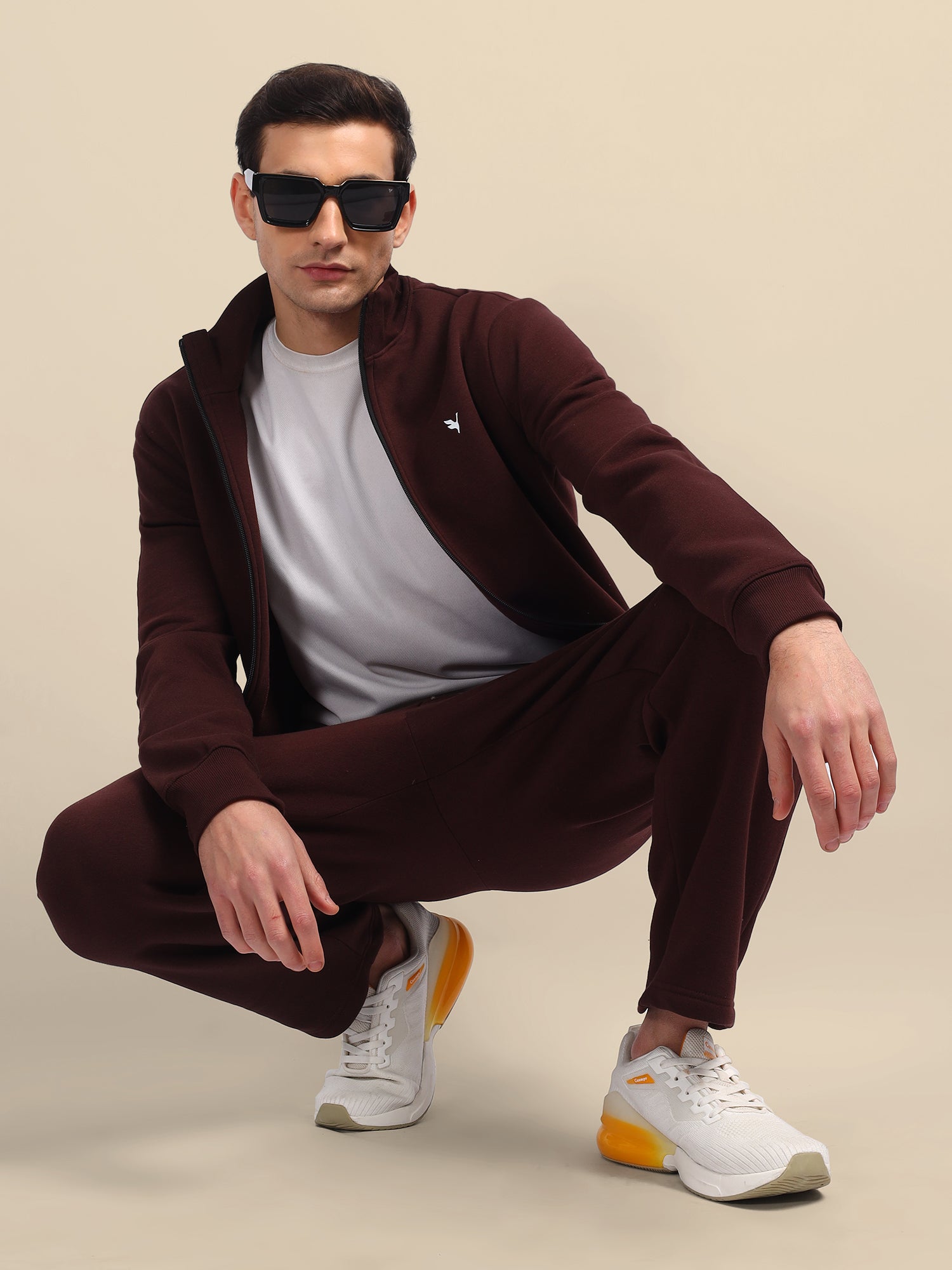 Amswan Men'S Brown Stylish And Comfortable Full Zipper Sweatshirts